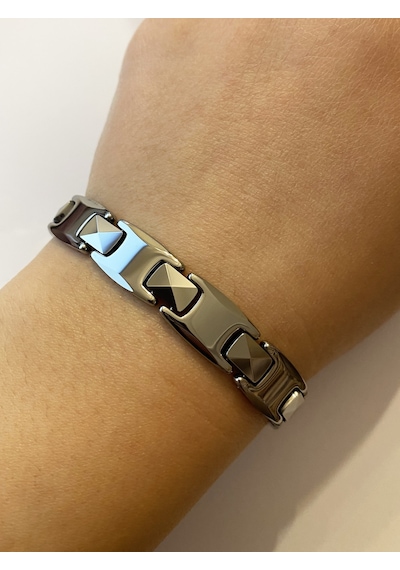 Erkek Baklava Desen Tungsten Bileklik Gümüş