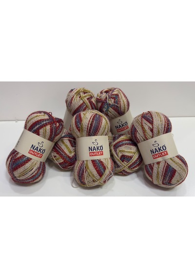 Nako İhraç Fazlası Merserize Simli El Örgü İpi 650gr - Ebruli