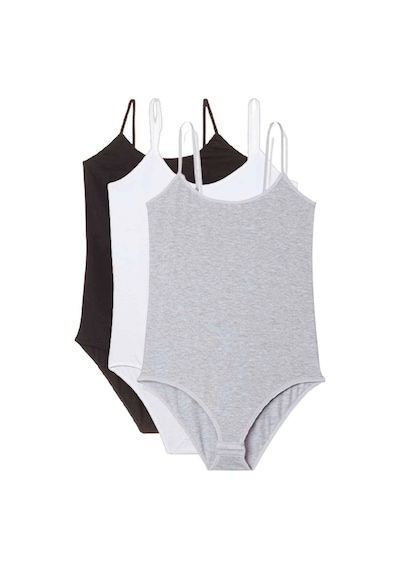 Royaleks 3 Adet İp Askılı Kadın Çıtçıtlı Body Siyah Beyaz Gri Çok Renkli