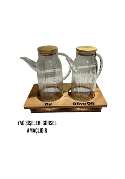 Ahşap Dekoratif Yağlık Sirkelik, Şişeler Görsel Amaçlıdır Natural