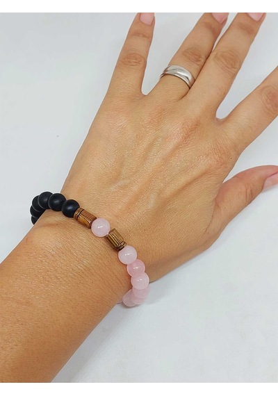 Pembe Kuvars & Oniks Taşı 8mm Unisex Tasarım Bileklik Hawaii Mode Çok Renkli