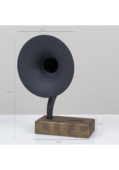 Akustik Gramofon Eskitme Gold Ahşap Gövde / Siyah Metal Başlık