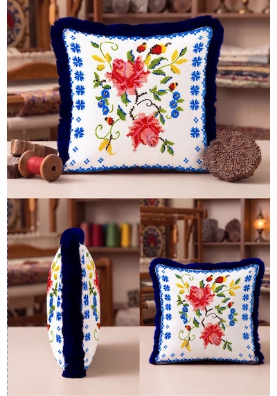 Kanaviçe Görünümlü Otantik Çiçek Saçaklı Yastık Kılıfı-etnik Floral Lacivert Püsküllü Kırlent Kılıfı Sakin Düş Aura Kanaviçe Görünümlü Otantik Çiçek Saçaklı Yastık Kılıfı-etnik Floral Lacivert Püsküllü Kırlent Kılıfı Sakin Düş Aura