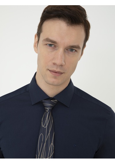Cacharel Lacivert Slim Fit Uzun Kollu Basic Gömlek