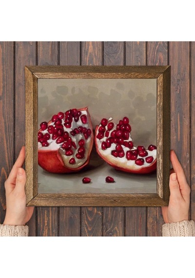 Pinecone Nar Taş Duvar Tablosu - Ahşap Çerçeveli Taş Tablo - 25x25 Cm - Dekoratif Duvar Sanatı - Modern Ev Ve Ofis Duvar Dekoru W1-04