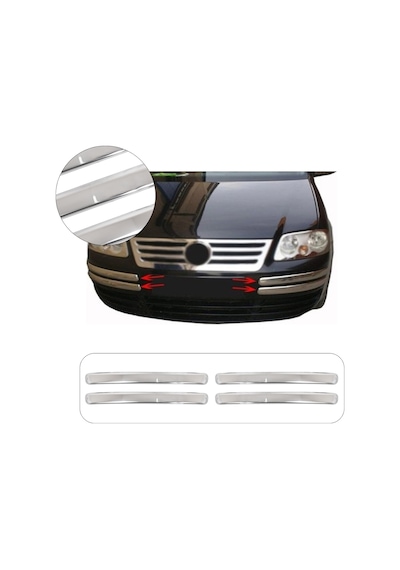 Volkswagen Caddy Uyumlu 2003-2010 Krom Ön Tampon Kaşı 4 Parça Paslanmaz Çelik