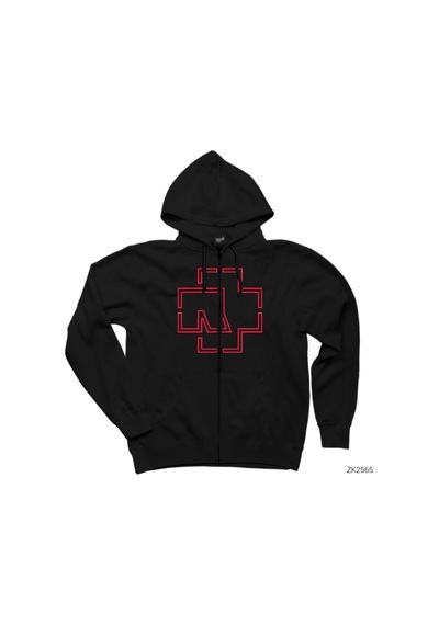 Rammstein Outline Siyah Fermuarlı Kapşonlu Sweatshirt