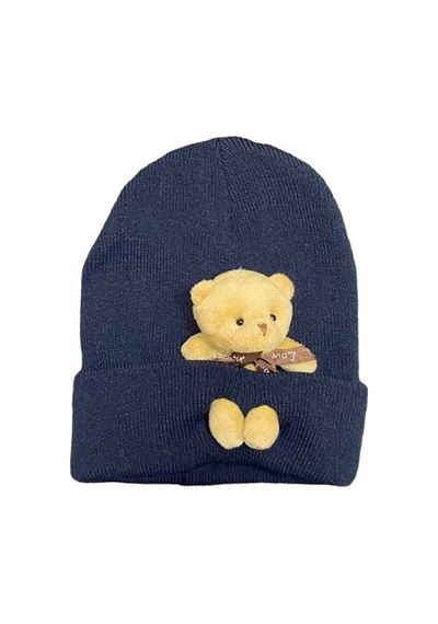 Emybox Peluş Ayıcıklı Penye Renkli Unisex Bere Lacivert