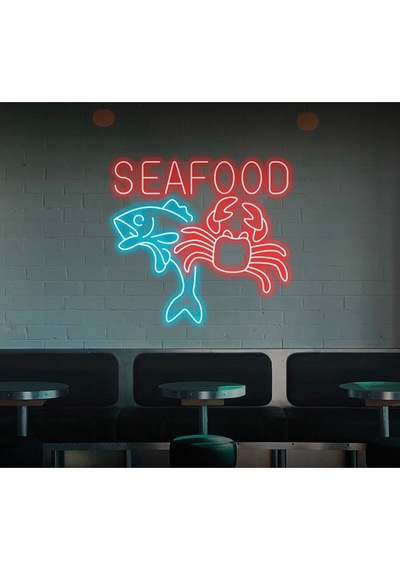 Seafood Yazılı Ve Şekilli Neon Tabela Kırmızı