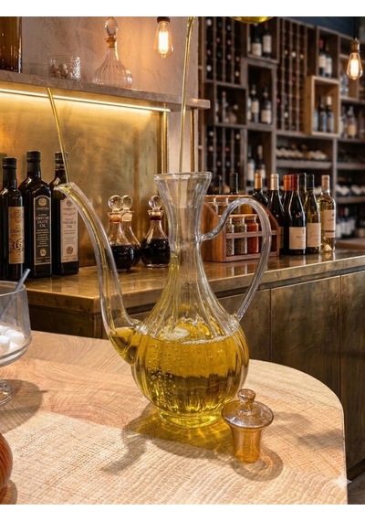 Çizgili Tasarım Gold Kafalı Mermer Stantlı Borosilikat Cam Glorry Cam Yağlık 700 Ml+700 Ml Şeffaf
