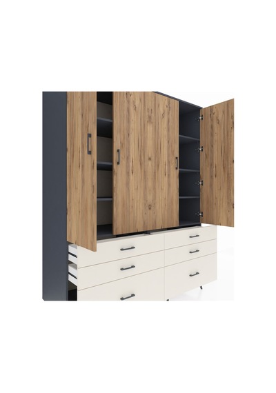 Kronos Gardrop 8 Raflı 6 Çekmeceli 4 Kapaklı 176x59x221 Antrasit-çam/aytaşı Çam/aytaşı Kronos Gardrop 8 Raflı 6 Çekmeceli 4 Kapaklı 176x59x221 Antrasit-çam/aytaşı Çam/aytaşı