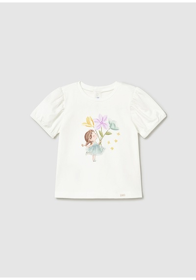Kız Bebek Baskılı Tshirt Krem Beyaz