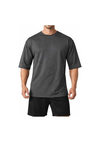 Dark Line Erkek Oversize Çizik Efektli Tshirt Koyu Gri Füme