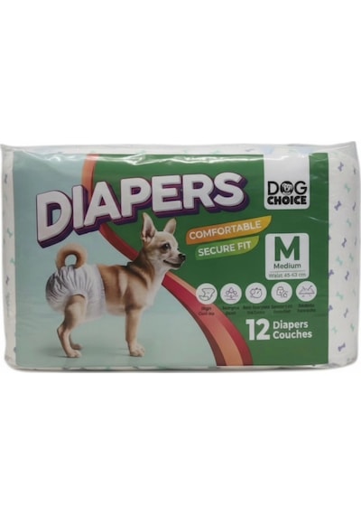 Dog Choıce Diapers Köpek Bağlama Bezi M Boy 12 Li Paket Erkek Köpek Alt Bezi