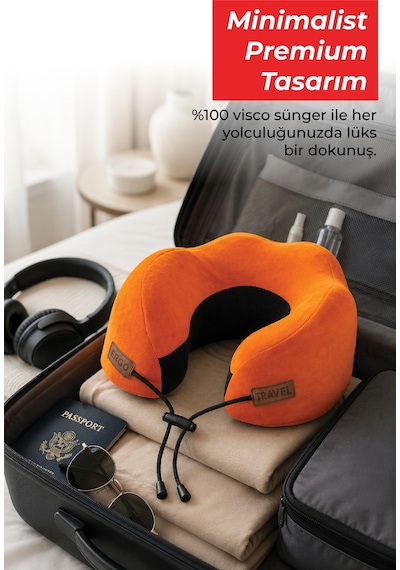 Viscofoam Cosy Ortopedik Seyahat Yastığı Visco Boyun Destekli Seyahat Yastığı - Turuncu | Ergo Travel