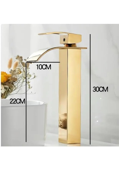 Rena Desıgn Mat Gold Çanak Lavabo Bataryası Oval Çıkış Yüksek Havza Model Uzun Çift Giriş Altın Musluk Banyo Mat Altın