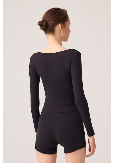 Los Ojos X Ece Siyah Uzun Kollu U Yaka Spor Bluz Scoop Neck Top Siyah Siyah