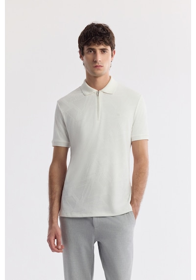 Avva Erkek Beyaz Polo Yaka Jakarlı Elastan Regular Fit T-shirt A51y1059