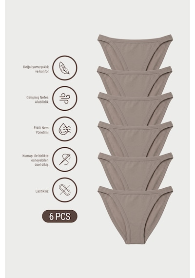 Auw Kadın Yanları İnce Pamuklu Modal Slip Külot 6'lı - Softfit Taş