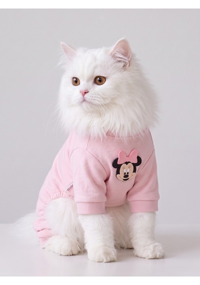 Pinkie Mouse Kedi Uyku Seti Pembe Kalın Penye Kedi Tulumu Ve Kurdele Detaylı Mini Yastık 2 Parça