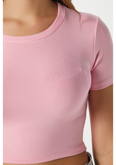 Ritnice Kadın Deal Lux Touch Yumuşak Doku Crop Pembe Bluz