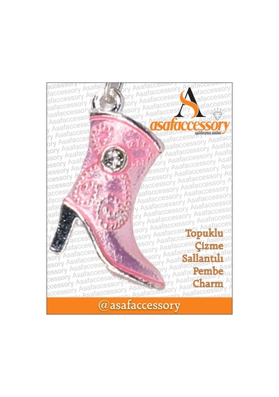 Topuklu Çizme Sallantılı Pembe Charm Gümüş