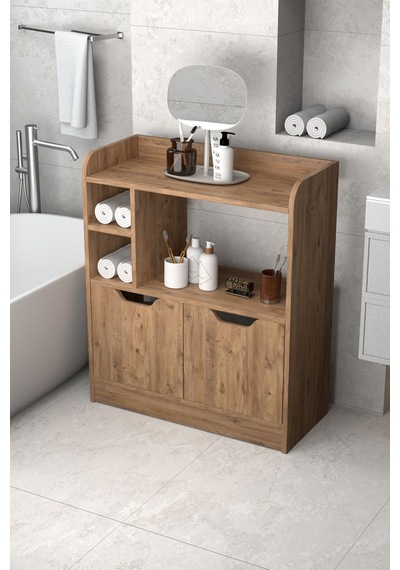 Çok Amaçlı Banyo Dolabı Kahverengi Çok Renkli