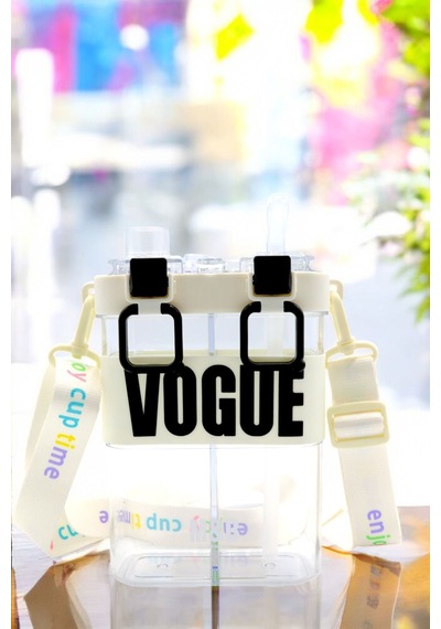 Çift Bölmeli Vogue Matara Beyaz, 900 Ml Çift Kapaklı, Pipetli