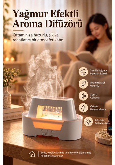 Castu Ls14 Raindrop Yağmur Damlası Efektli Aroma Difüzörü Kumandalı Işıklı Hava Nemlendirici