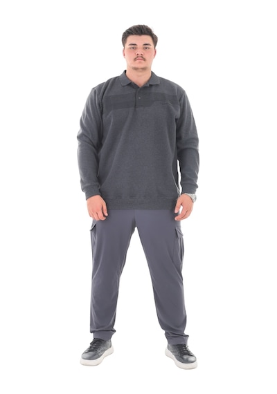 Erkek Battal Beden 158 Kiloya Kadar Uygun Bedenli Geniş Kalıp Baskılı Polo Yaka Selanik Sweat Antrasit Erkek Battal Beden 158 Kiloya Kadar Uygun Bedenli Geniş Kalıp Baskılı Polo Yaka Selanik Sweat Antrasit