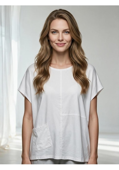 Nealirsanall.com Salaş Kesim Tek Cepli Kısa Kollu Penye Tunik T-shirt Bej