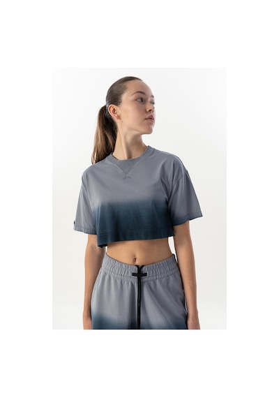 Maraton Comfort Kadın Bisiklet Yaka Gri Crop Top Gri