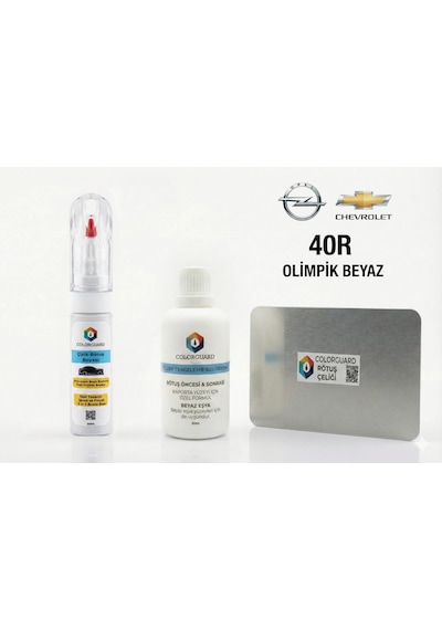 Opel Chevrolet 40r Olimpik Beyaz Rötuş Seti - 2 Si 1 Arada İğne Ve Fırça Uçlu Şişe, Solüsyon Ve Rötuş Çeliği