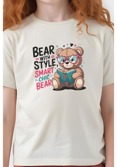 Fyk Kids Kız Çocuk Basic Bear Stayle Baskılı T-shirt Krem
