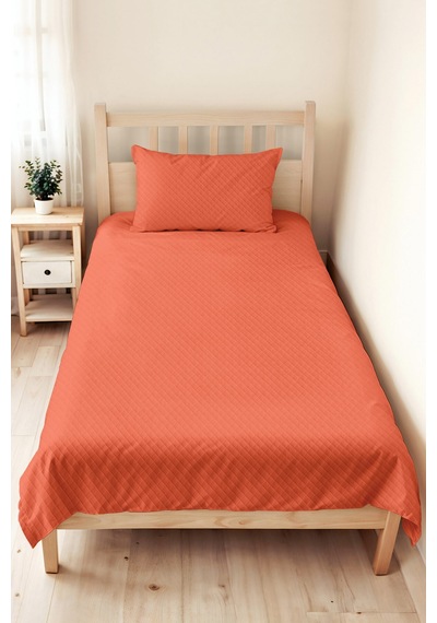 Mercan Renk Kapitone Genç Odası Tek Kişilik Pike Takımı-koyu Somon 160x220 Cm Kapitone Yatak Örtüsü Kırmızı
