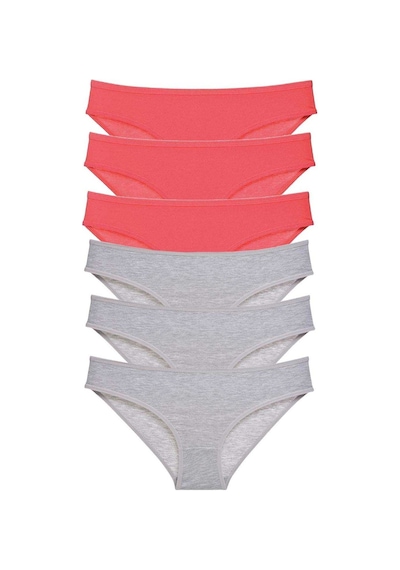 6 Adet Set Likralı Kadın Slip Külot Fuşya Gri
