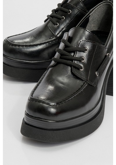 Luvishoes Luvi Shoes Dudley Siyah Cilt Bağcıklı Kadın Platform Topuklu Ayakkabı Siyah-2