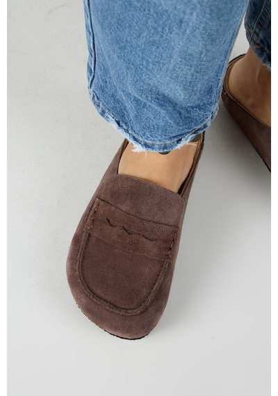 Manijero Ziva 2 Kadın Hakiki Deri Loafer Sabo Kahve Terlik