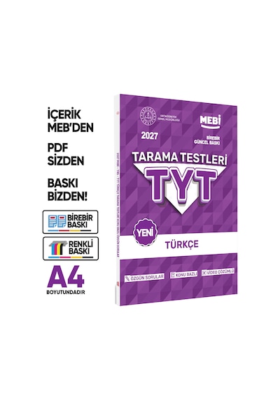 2027 YKS-TYT MEBİ-OGM Türkçe Özgün Tarama Testleri Kitabı A4 Boyut Renkli Görsel BASKI ÜCRETİ
