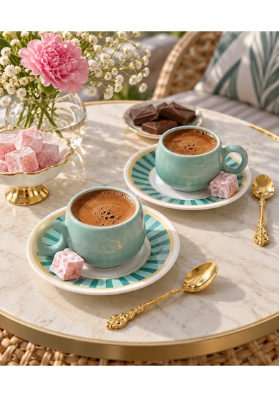 Yeşil Tombul 2 Kişilik Kahve Fincan Takımı 80ml. Çok  Renkli