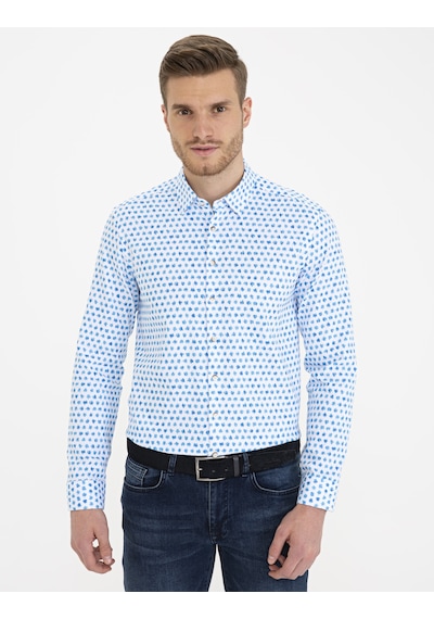 Pierre Cardin Erkek Saks Desenli Gömlek 50232974-vr045 Saks
