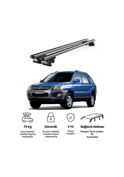 Venüs Kia Sportage 2004-2009 Uyumlu Gri Ara Atkı Port Bagaj Tavan Barı