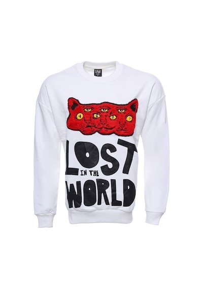 Wessi Beyaz Baskılı Desenli Bisiklet Yaka Sweatshirt Beyaz
