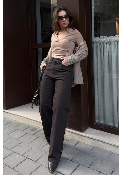 Kahverengi Wide Leg Kadın Pantolon Mg2614
