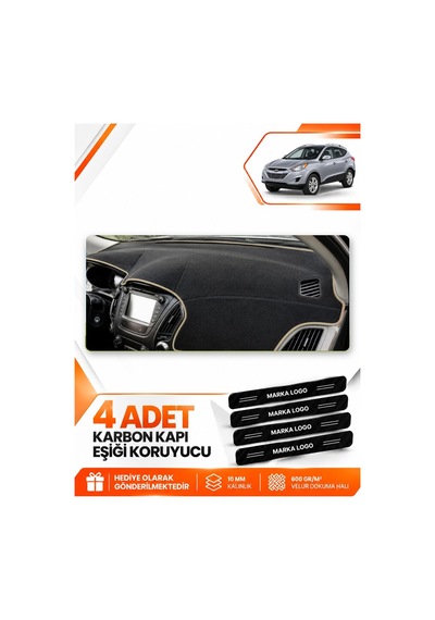 Hyundai Tucson 2009-2015 Uyumlu Ön Örtüsü Torpido Koruma Kılıfı Halısı - Siyah Bej