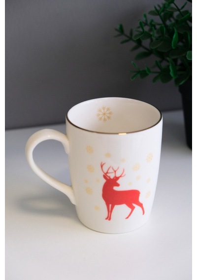 Tabak Evi Porselen Altın Yaldızlı Geyik Kulplu Mug Kupa 9cm 220ml Tekli Çok Renkli