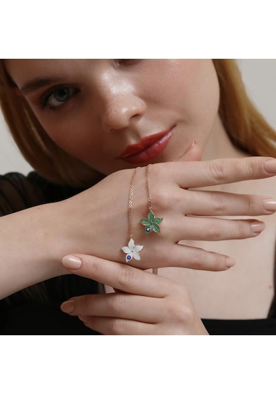Madam Matmazel Nazar Boncuklu Çiçek Model Mineli Gümüş Kadın Kolye, 925 Ayar, Hediyelik