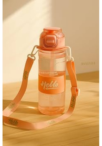 Hello Pipetli Suluk 800 Ml Renkli Askılı Su Şişesi Çocuk Ve Yetişkin Okul Seyahat İçin Gıda Sınıfı Plastik Sızdırmaz Matara Mor Turuncu