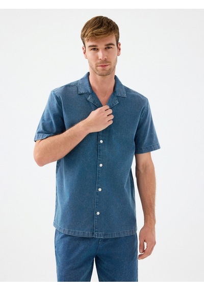Oversize Erkek Gömlek K.kol Denim