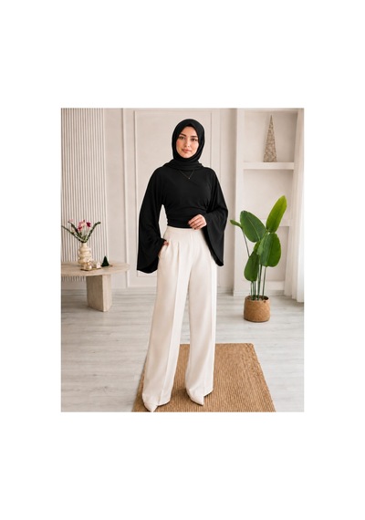 Unika Boutique Kadın Geniş Kol Belden Oturtmalı Bluz Siyah